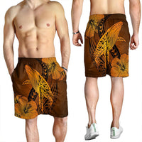Hawaiian Map Whale Swim Hibiscus Polynesian Men's Shorts - Orange - AH - Polynesian Pride