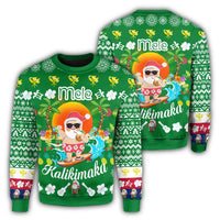 Hawaiian Mele Kalikimaka Santa Claus Pattern Christmas Sweatshirt - Green - Labo Style - AH Unisex Green - Polynesian Pride