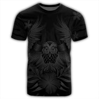 Hawaiian Owl Hibiscus Plumeria Polynesian T Shirt Gray AH - Polynesian Pride