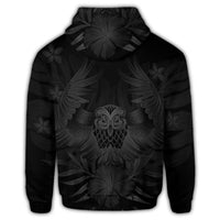 Hawaiian Owl Hibiscus Plumeria Polynesian Zip Hoodie Gray - Polynesian Pride