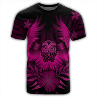 Hawaiian Owl Hibiscus Plumeria Polynesian T Shirt Pink AH - Polynesian Pride