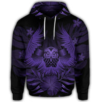 Hawaiian Owl Hibiscus Plumeria Polynesian Hoodie Purple - Polynesian Pride