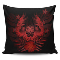 Hawaiian Owl Hibiscus Plumeria Polynesian Pillow Covers - Red - AH Pillow Covers Black - Polynesian Pride