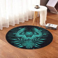 Hawaiian Owl Hibiscus Plumeria Polynesian Round Carpet - Turquoise - AH - Polynesian Pride