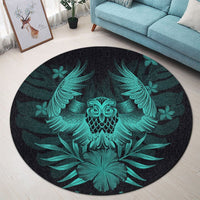 Hawaiian Owl Hibiscus Plumeria Polynesian Round Carpet - Turquoise - AH - Polynesian Pride