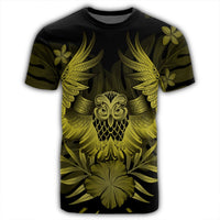 Hawaiian Owl Hibiscus Plumeria Polynesian T Shirt Yellow AH - Polynesian Pride