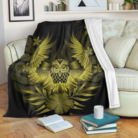 Hawaiian Owl Hibiscus Plumeria Polynesian Premium Blankets - Yellow - AH White - Polynesian Pride