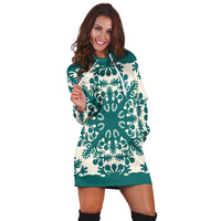 Hawaiian Palm Tree Quilt Tradition Turquoise Hoodie Dress - AH - Polynesian Pride