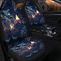 Hawaiian Palm Tree Volcano Night On The Land Car Seat Covers - AH - Polynesian Pride
