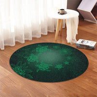 Hawaiian Plumeria Hibiscus Turtle Under Sea Polynesian Round Carpet Green AH - Polynesian Pride