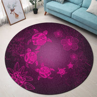 Hawaiian Plumeria Hibiscus Turtle Under Sea Polynesian Round Carpet Pink AH - Polynesian Pride