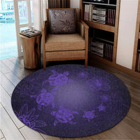 Hawaiian Plumeria Hibiscus Turtle Under Sea Polynesian Round Carpet Purple AH - Polynesian Pride