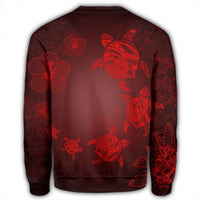 Hawaiian Plumeria Hibiscus Turtle Under Sea Polynesian Sweatshirt Red AH - Polynesian Pride