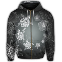 Hawaiian Plumeria Hibiscus Turtle Under Sea Polynesian Zip Hoodie White - Polynesian Pride