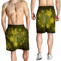 Hawaiian Plumeria Hibiscus Turtle Under Sea Polynesian Men's Shorts Yellow AH - Polynesian Pride