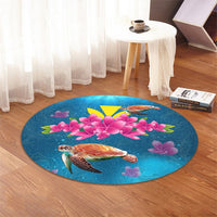 Hawaiian Plumeria Kanaka Turtle Sea Polynesian Round Carpet - AH - Polynesian Pride