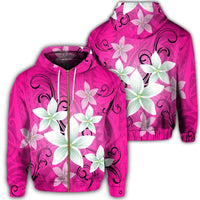 Hawaiian Plumeria Polynesian Zip Hoodie Pink Unisex Art - Polynesian Pride
