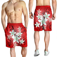 Hawaiian Plumeria Polynesian Men's Shorts - Red - AH - Polynesian Pride