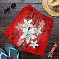 Hawaiian Plumeria Polynesian Men's Shorts - Red - AH Art - Polynesian Pride