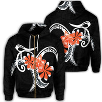 Hawaiian Plumeria Polynesian Orange Zip Hoodie Unisex Art - Polynesian Pride