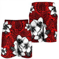 Hawaiian Plumeria Tribal Polynesian Men's Shorts Red AH - Polynesian Pride