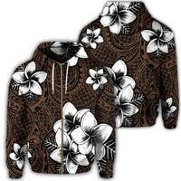 Hawaiian Plumeria Tribe Brown Polynesian Zip Hoodie Unisex Art - Polynesian Pride