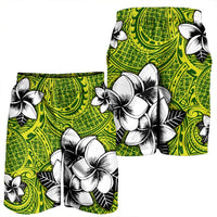 Hawaiian Plumeria Tribe Yellow Green Polynesian Men's Shorts AH - Polynesian Pride