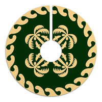 Hawaiian Quilt Pattern Dolphin And Coconut Tree Skirt - Green Beige - AH - Polynesian Pride