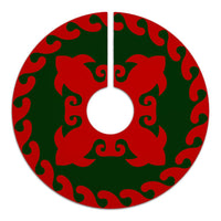 Hawaiian Quilt Pattern Fish Tree Skirt - Red Green - AH - Polynesian Pride