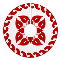 Hawaiian Quilt Pattern Flamingo Flower Tree Skirt - Red White - AH - Polynesian Pride