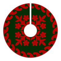 Hawaiian Quilt Pattern Flower Skillful Tree Skirt - Red Green - AH - Polynesian Pride