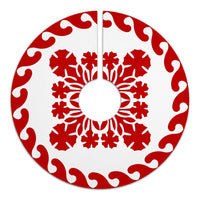 Hawaiian Quilt Pattern Garden Polynesian Tree Skirt - Red White - AH - Polynesian Pride
