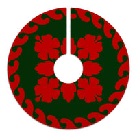 Hawaiian Quilt Pattern Hibiscus Tree Skirt - Red Green - AH - Polynesian Pride