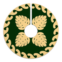 Hawaiian Quilt Pattern Monstera Symmetry Polynesian Tree Skirt - Green Beige - AH - Polynesian Pride