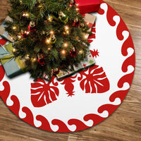 Hawaiian Quilt Pattern Palm Tree And Pineapple New Tree Skirt - Red White - AH 85x85 cm White Tree Skirt - Polynesian Pride