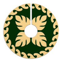 Hawaiian Quilt Pattern Palm Tree Monstera Basic Polynesian Tree Skirt - Green Beige - AH - Polynesian Pride