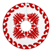 Hawaiian Quilt Pattern Strelitzia Flower Equip Tree Skirt - Red White - AH - Polynesian Pride