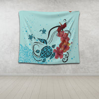 Hawaiian Sea Turtle Hibiscus Brilliant Polynesian Tapestry - AH - Polynesian Pride