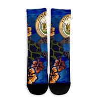 Hawaiian Seal Of Hawaii Hibiscus Ocean Turtle Polynesian Crew Socks - AH - Polynesian Pride