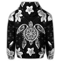 Hawaiian Silver Turtle Plumeria Zip Hoodie - Polynesian Pride