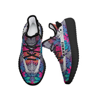 Hawaiian Sneakers YZ Tropical Exotic Leaves And Flowers On Geometrical Ornament - Polynesian Pride