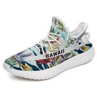 Hawaiian Sneakers YZ Tropical Flower Plant And Leaf Pattern White - Polynesian Pride
