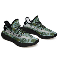 Hawaiian Sneakers YZ Tropical Flowers Monstera Leaf Black - Polynesian Pride