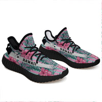 Hawaiian Sneakers YZ Tropical Flowers Palm Leaves Hibiscus Strips Black - Polynesian Pride