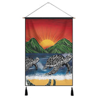 Hawaiian Sunset Ocean Turtle Hanging Poster - AH Hanging Poster Cotton And Linen - Polynesian Pride