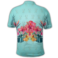 Hawaiian Tropical Strelitzia Hibiscus Plumeria Centre Polo Shirt - Polynesian Pride