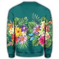 Hawaiian Tropical Strelitzia Plumeria Orchids Hibiscus Polynesian Sweatshirt - AH - Polynesian Pride