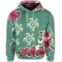 Hawaiian Turtle and Colorful Hibiscus Polynesian Hoodie - Polynesian Pride