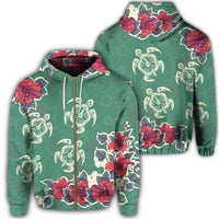 Hawaiian Turtle and Colorful Hibiscus Polynesian Zip Hoodie Unisex Art - Polynesian Pride