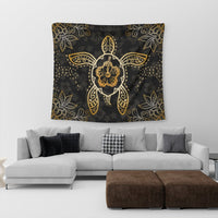 Hawaiian Turtle And Hibiscus Polynesian Tapestry Gold - AH - Polynesian Pride